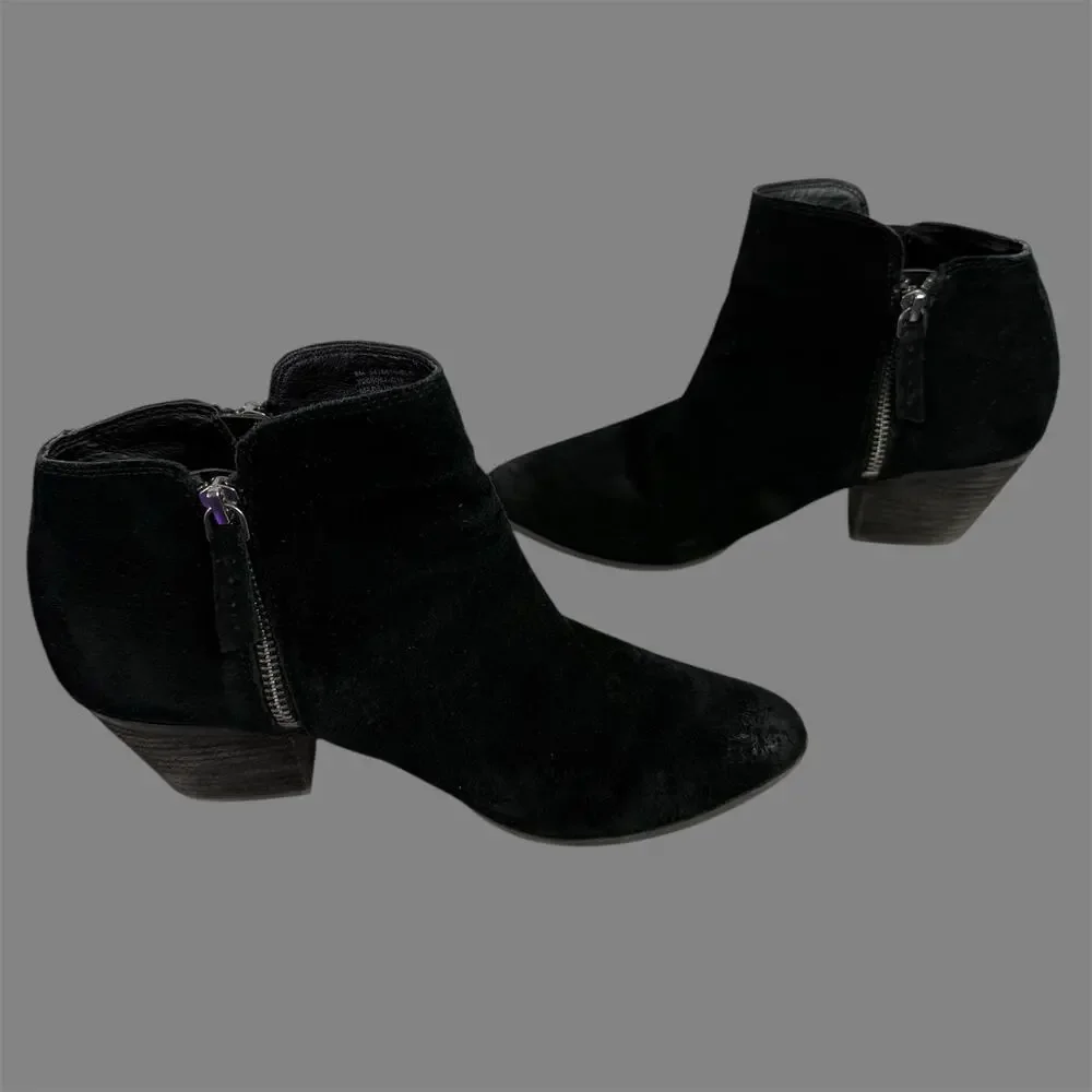 Frye Women's 8M Double Zip Slip on Black Suede Leather Ankle Heeled Booties